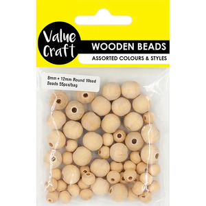 Value Craft Wooden Beads - Natural 12 + 8mm