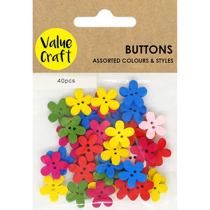 Value Craft Wooden Buttons - Flowers