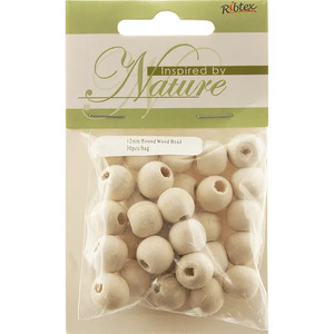 Ribtex Wooden Beads - Natural 12mm