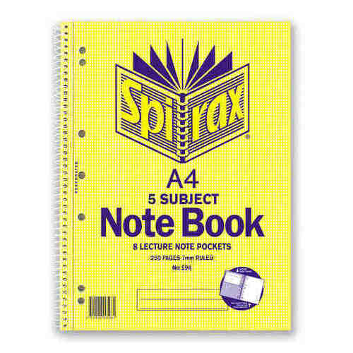 Spirax 596 Notebook A4 5 Subject 