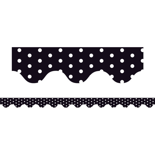 Australian Teaching Aids Card Border Scalloped - White Polka Dots on Black Background